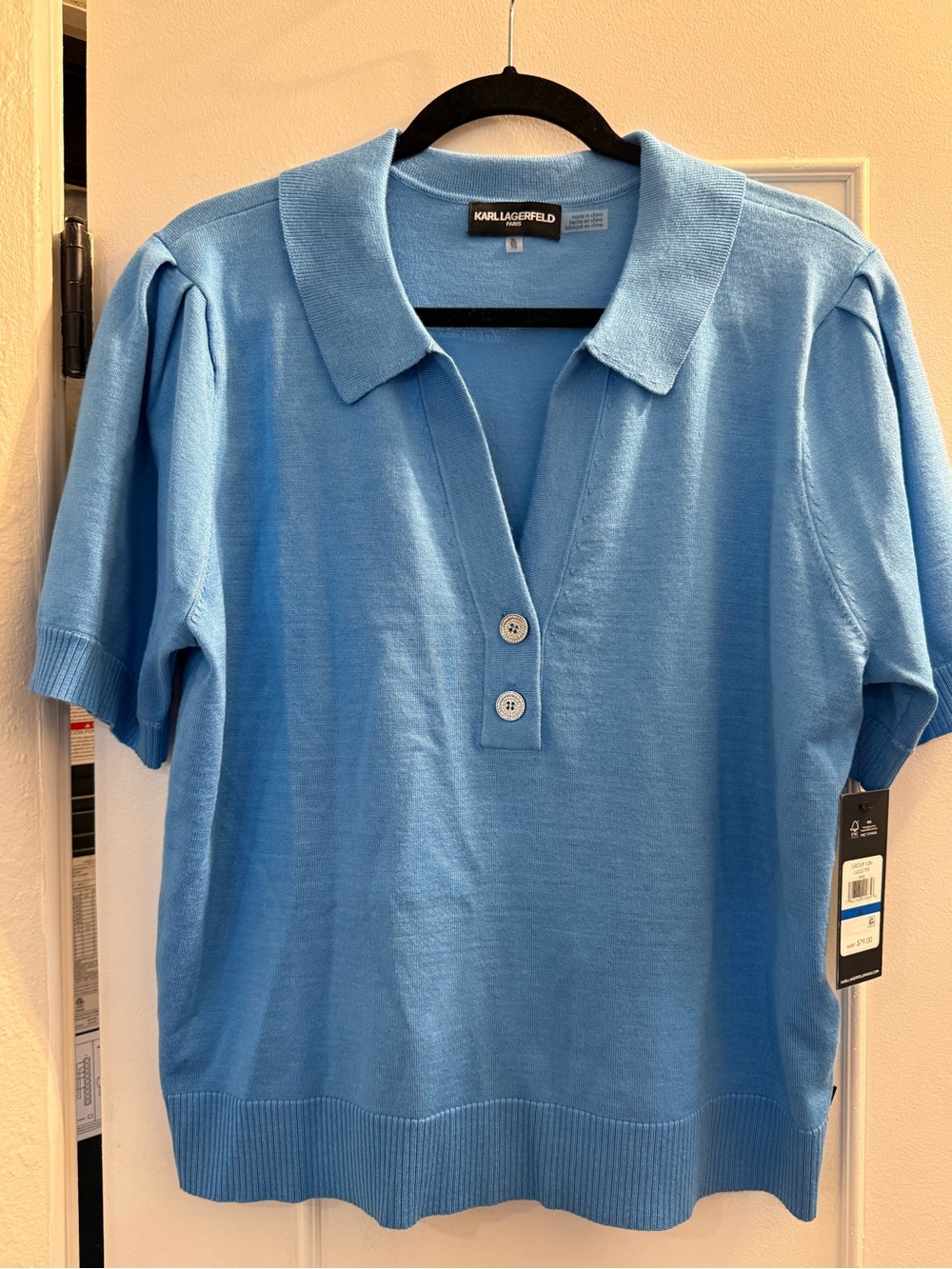 NWT Karl Lagerfeld Sky Blue Short Sleeve Polo Knit